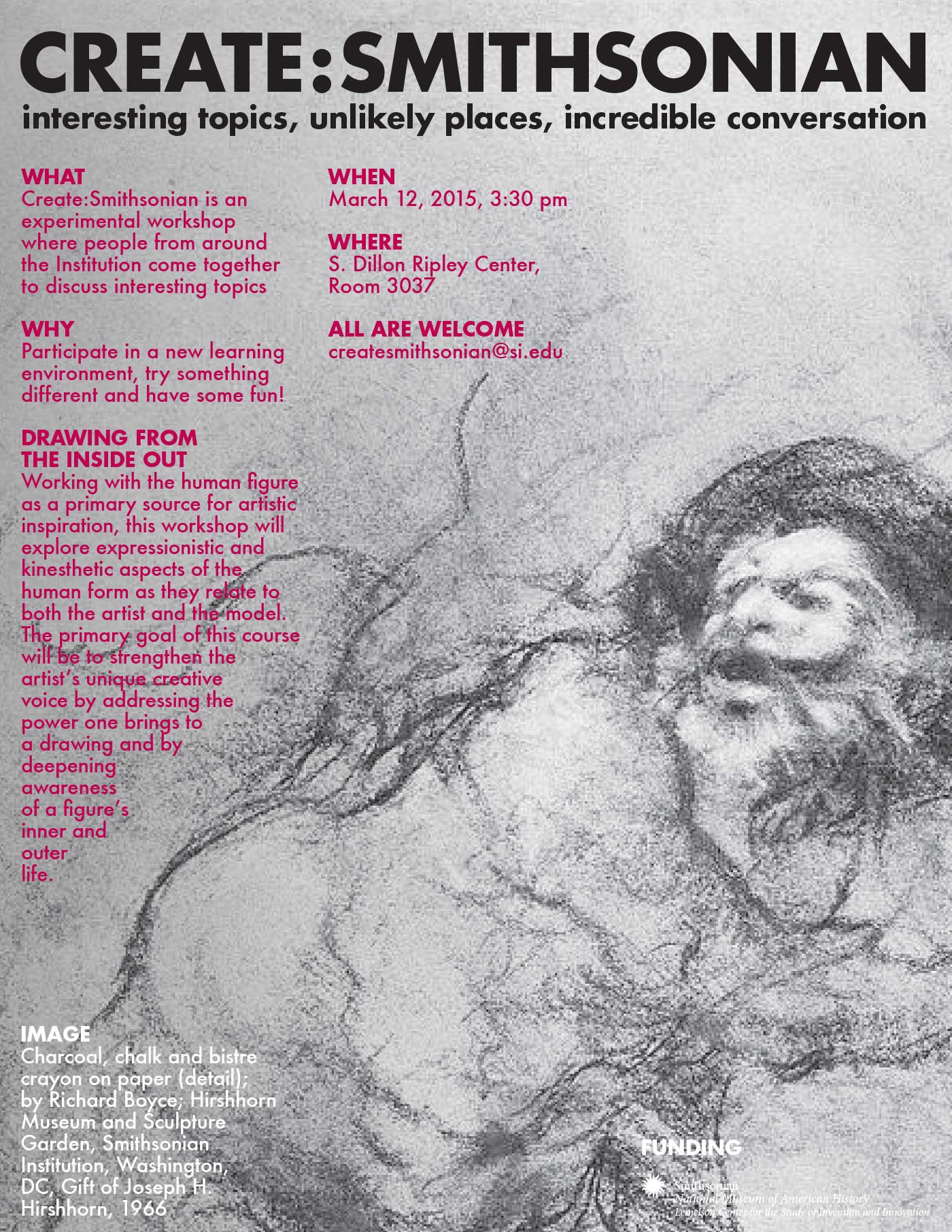 Promotional graphic for Create:Smithsonian showing a loose sketch of a man running.