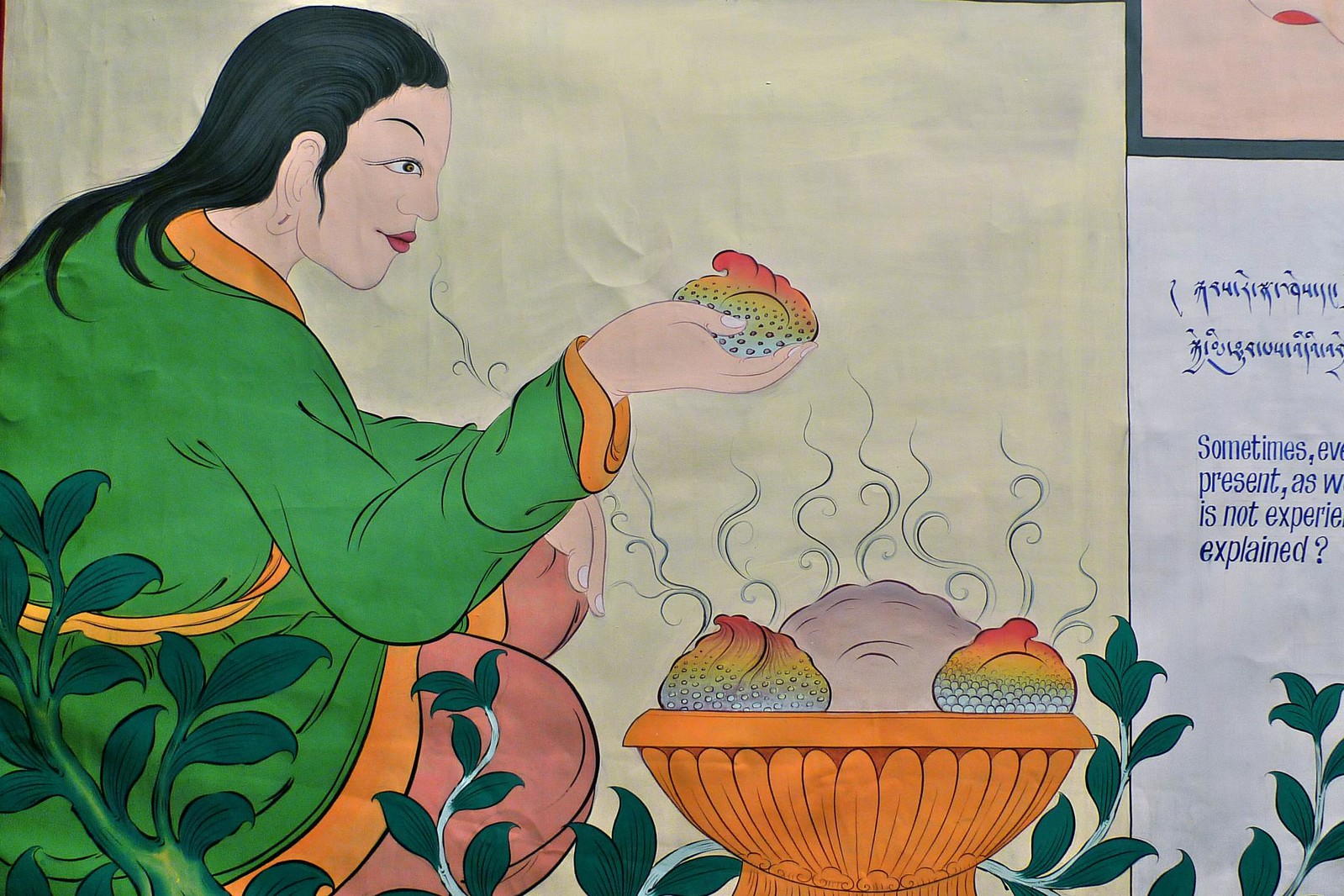 One panel of the World of Your Senses exhibition showing a man holding and smelling food.
